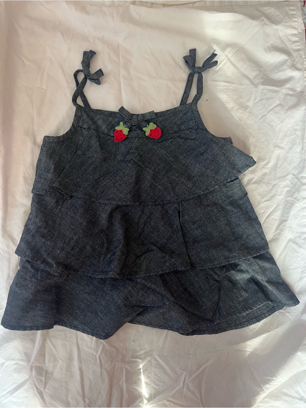 Girls gymboree Denim Ruffle Tank Top with Strawberry Appliqué